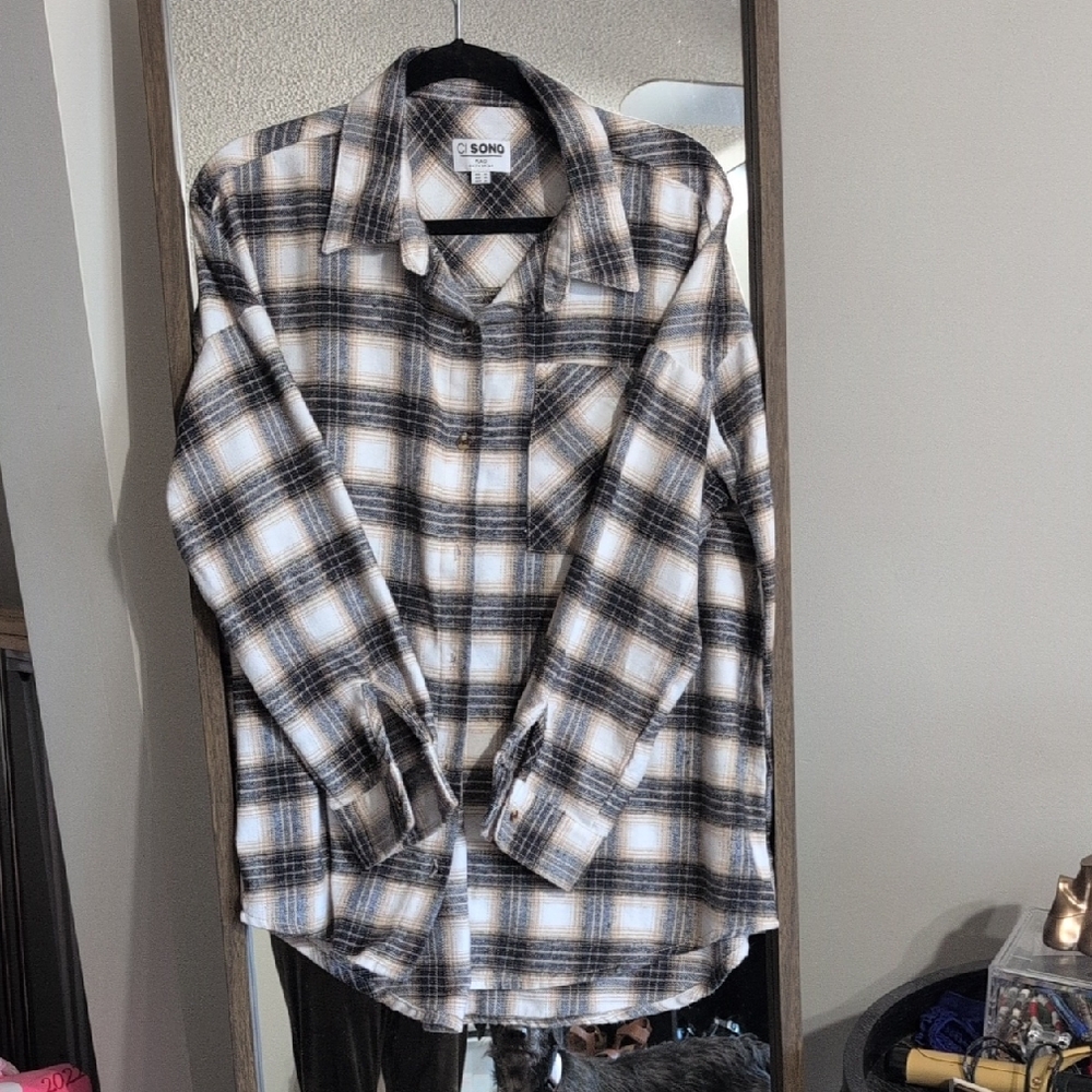 Ci Sono Black and White Plaid Blouse